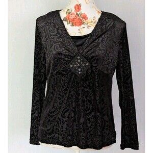 Elementz PXL Burnout Velour Long Sleeve Empire Waist Y2K Whimsigoth Witchy VTG